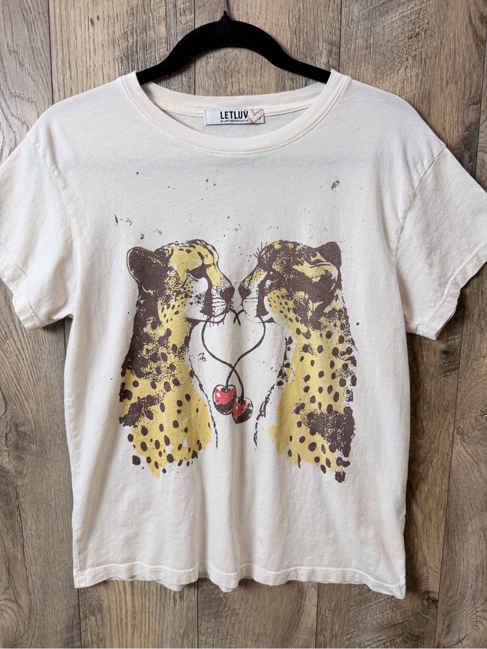 Anthropologie Letluv Cheetah Cherry Graphic Tee Ivory